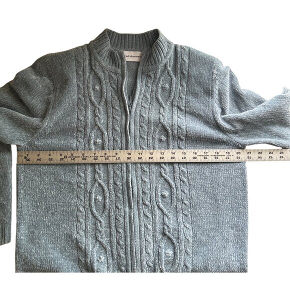 Alfred Dunner Womens Medium Light Blue Full-Zip Cable Knit Sweater/Cardigan - Picture 6 of 7